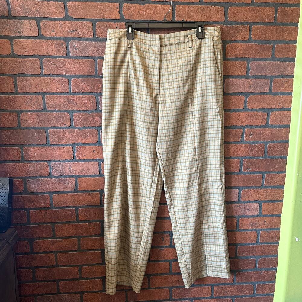 Aureum Beige Plaid Wide Leg Pants Trousers Style AB1094 NWT